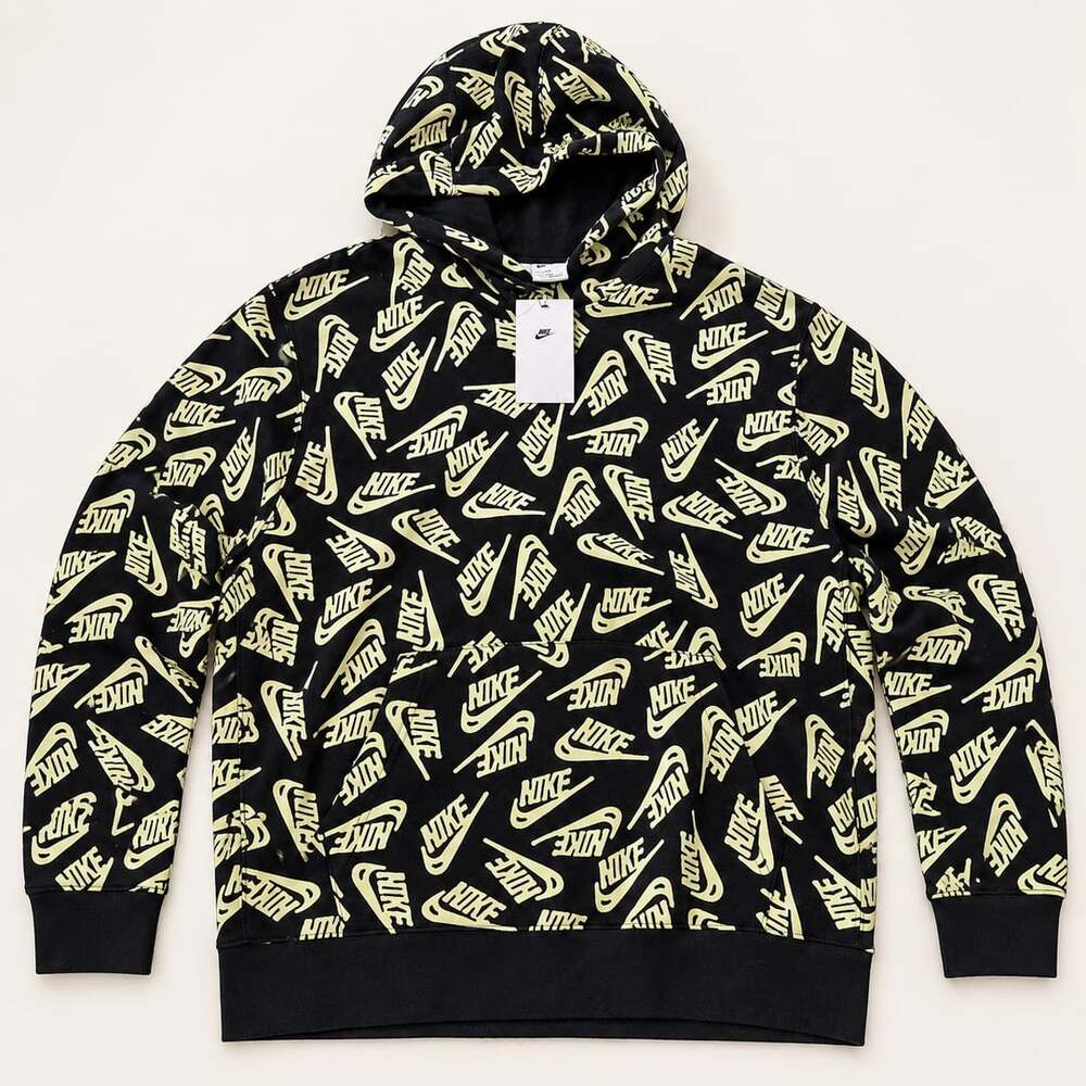Nike All Over Print Logo Pullover Hoodie XL Black (c)